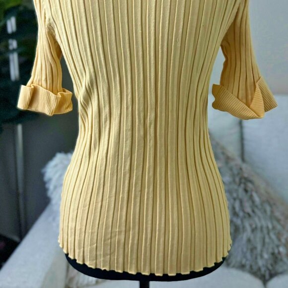 Belldini Sexy Yellow Rhinestone Crystal Zipper Mock Neck Collared Shirt Medium M - Picture 6 of 6